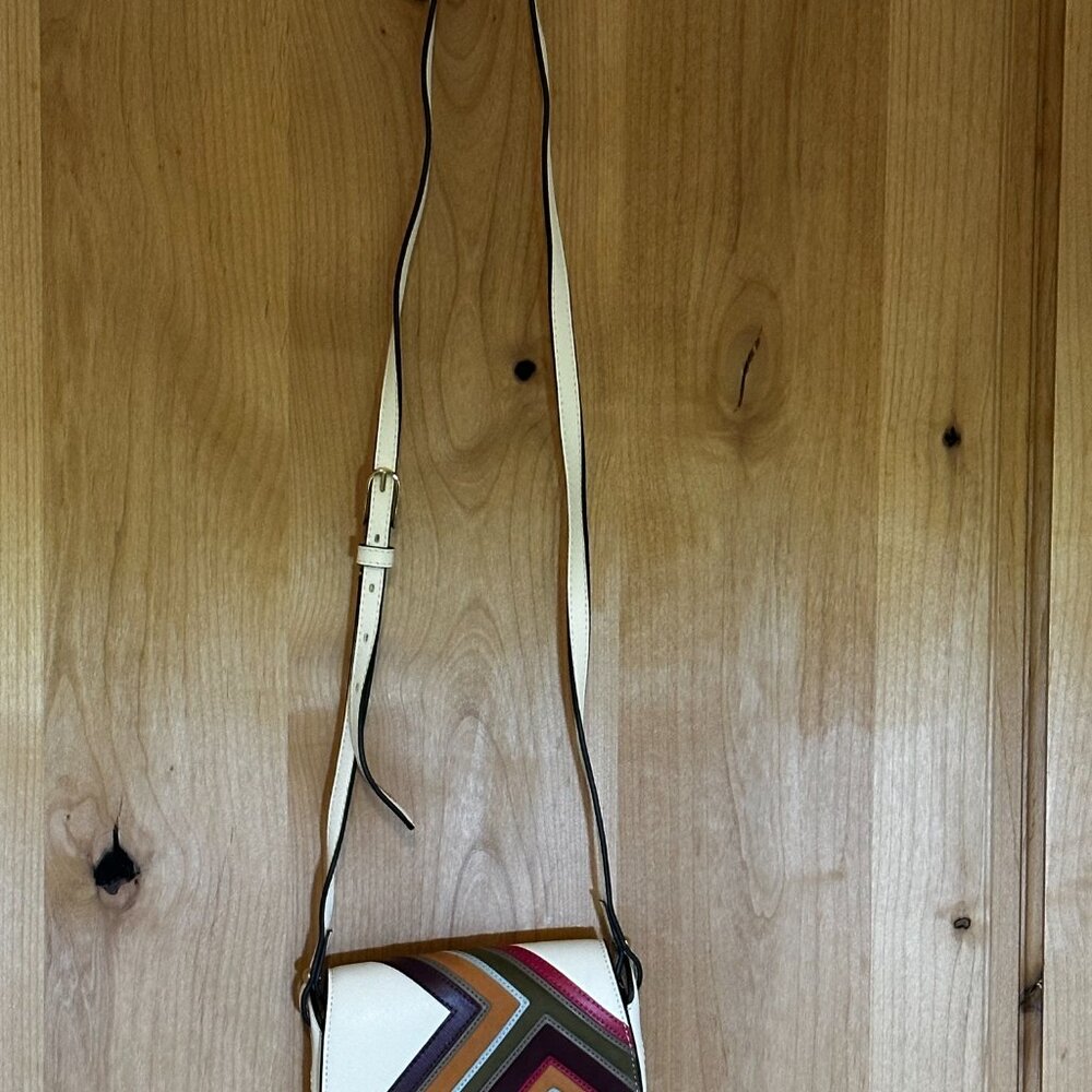 Tory Burch White Leather and Suede Mini Colorblock Saddle Crossbody Bag EUC ☔️
